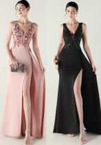 Women clothing fishbone fixed beaded tube embroidery V Neck Formal Party fishtail evening dress Women clothing fishbone fixed beaded tube embroidery V Neck Formal Party fishtail evening dress