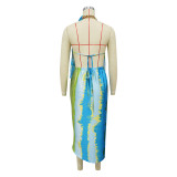 Women Summer Sexy Backless Tie-Dye Dress