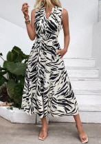 Women Elegant V-Neck Sleeveless Zebra Print Dress Women Elegant V-Neck Sleeveless Zebra Print Dress