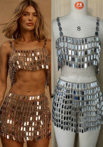 Women Poly Sequin Acrylic Top and Skirt Two-piece Set Women Poly Sequin Acrylic Top and Skirt Two-piece Set