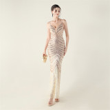 Plus Size Women V Neck Wave Gradient Beaded Beaded Formal Party Evening Dress