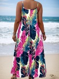 Plus Size Women Printed Casual Holidays Beach Strap Tropical Print Dress