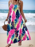 Plus Size Women Printed Casual Holidays Beach Strap Tropical Print Dress