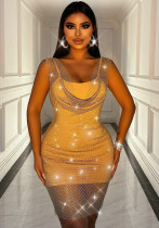 Women Summer Stretchy Rhinestone Sleeveless Dress