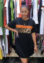 Women clothing spring and summer leopard color matching short-sleeved dress Women clothing spring and summer leopard color matching short-sleeved dress