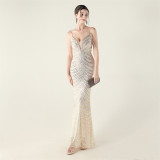 Plus Size Women V Neck Wave Gradient Beaded Beaded Formal Party Evening Dress