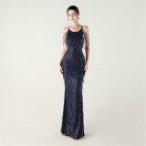 Women clothing beaded tube embroidery tassel sequins beaded Formal Party evening dress