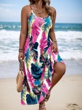 Plus Size Women Printed Casual Holidays Beach Strap Tropical Print Dress