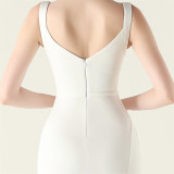 Women clothing cross pleated hollow mesh V Neck Formal Party evening dress