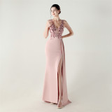 Women Beaded Tube Embroidery Beaded Fishbone Waist Formal Party Evening Dress