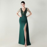 Women Beaded Tube Embroidery Beaded Fishbone Waist Formal Party Evening Dress