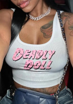 Women Summer Sexy Letter Print U-Neck Top