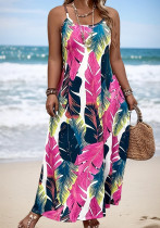 Plus Size Women Printed Casual Holidays Beach Strap Tropical Print Dress
