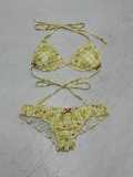 Women clothing Holidays sexy bikini summer lemon plaid Halter Neck sling briefs Two Pieces Swimwears
