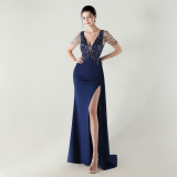 Women Beaded Tube Embroidery Beaded Fishbone Waist Formal Party Evening Dress