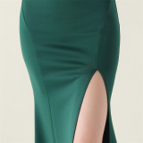 Women clothing cross pleated hollow mesh V Neck Formal Party evening dress