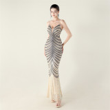 Plus Size Women V Neck Wave Gradient Beaded Beaded Formal Party Evening Dress