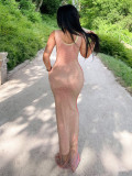 Women Summer Fishnet Rhinestone Sleeveless Dress