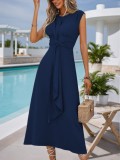 Women Solid Elegant Summer Lace-up Maxi Dress