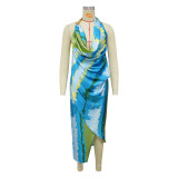 Women Summer Sexy Backless Tie-Dye Dress