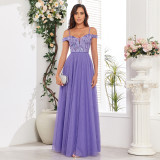 Off-Shoulder Straps Sequin Mesh Patchwork Elegant Party Dress