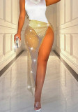 Women Sexy Beaded Stretchy Net Diamond Sexy Slit Skirt
