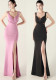 Women clothing cross pleated hollow mesh V Neck Formal Party evening dress