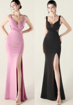 Women clothing cross pleated hollow mesh V Neck Formal Party evening dress Women clothing cross pleated hollow mesh V Neck Formal Party evening dress