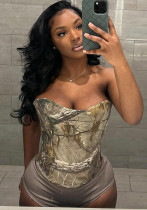 Women Sexy Maple Leaf Tree Print Strapless Off-Shoulder T-Shirt Top