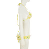 Women clothing Holidays sexy bikini summer lemon plaid Halter Neck sling briefs Two Pieces Swimwears