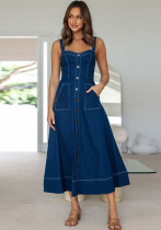 Women Summer Casual Suspender Maxi Dress
