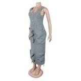 Women Elegant Casual Cargo Sleeveless Dress
