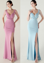 Women clothing beaded pleated V Neck Formal Party evening dress Women clothing beaded pleated V Neck Formal Party evening dress