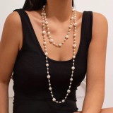 Fashion Luxury Pearl Long Halter Neck Beaded Chain Necklace