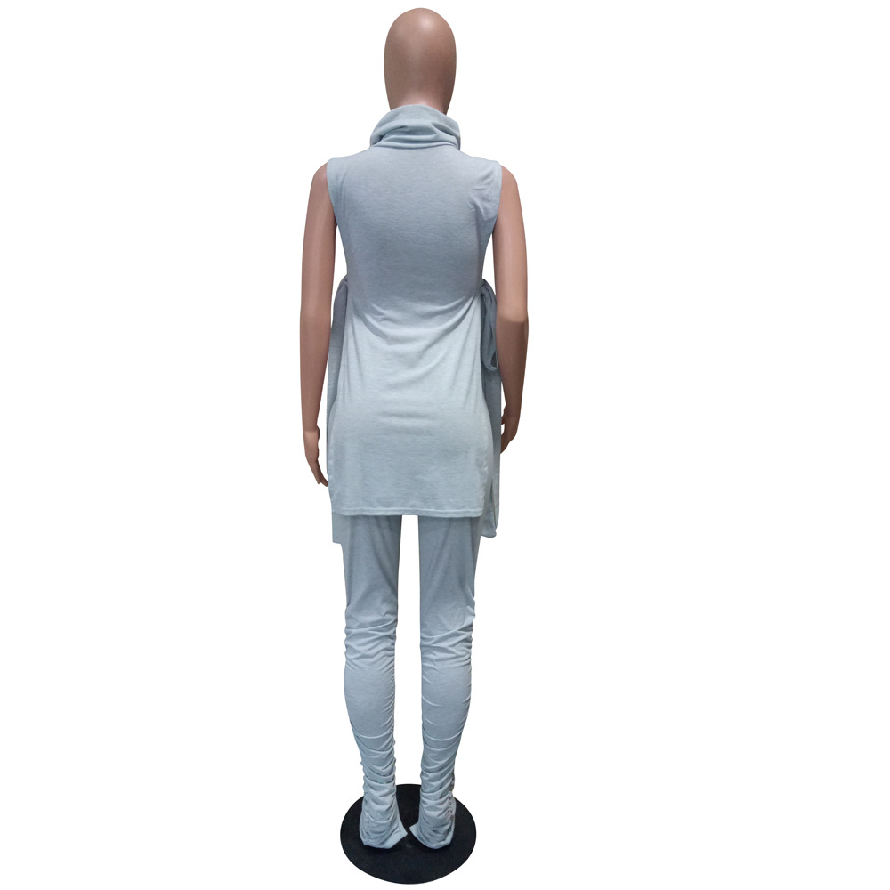 Women's Spring Summer Fashion Sexy Solid Side Lace-Up Two-Piece Pants Set