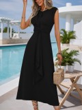 Women Solid Elegant Summer Lace-up Maxi Dress