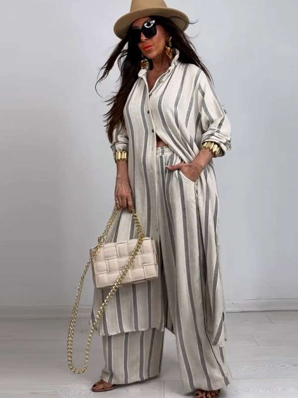 Summer Elegant Sexy V-Neck Top Printed Wide-Leg Pants Two-Piece Set