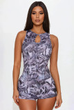 Women Summer Abstract Print Sexy Top and Shorts Two-Piece Set