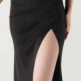 Women beaded fishbone Lace-Up pleated V Neck Formal Party sling evening dress