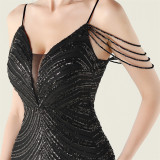 Plus Size Women V Neck Wave Gradient Beaded Beaded Formal Party Evening Dress