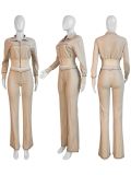 Women casual zipper long sleeve hoodies and pant two-piece set