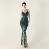 Plus Size Women V Neck Wave Gradient Beaded Beaded Formal Party Evening Dress