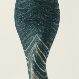 Plus Size Women V Neck Wave Gradient Beaded Beaded Formal Party Evening Dress