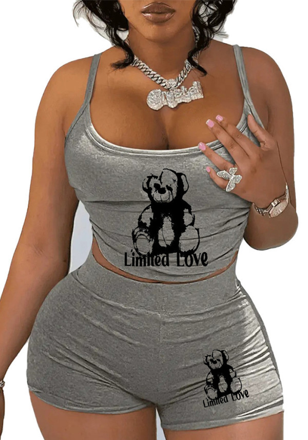 Summer Street Trendy Women's Strap Two Piece Shorts Set