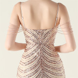 Plus Size Women V Neck Wave Gradient Beaded Beaded Formal Party Evening Dress