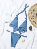 Women Solid Color Knotted Triangle Lace-up Bikini Two-Piece Swimsuit