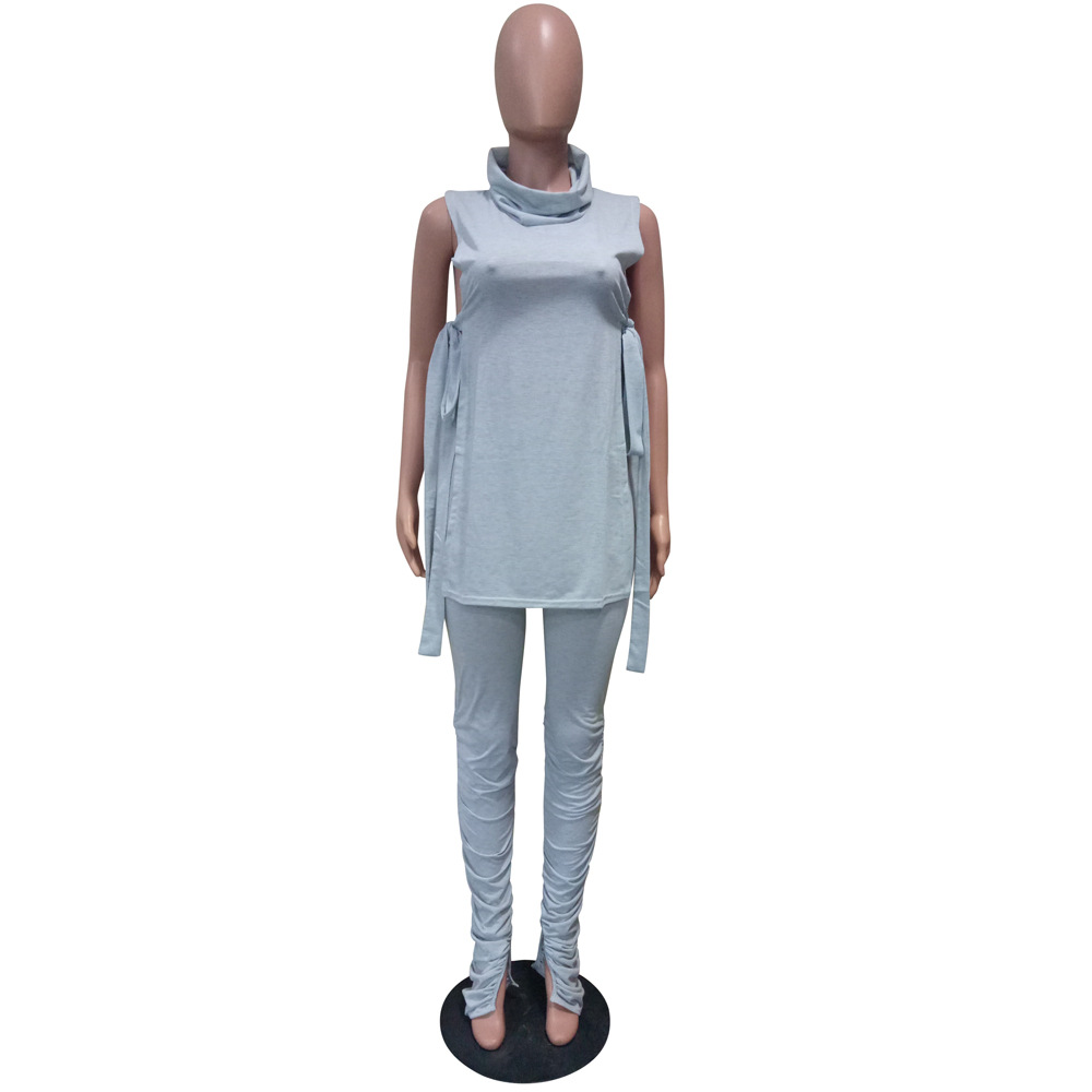 Women's Spring Summer Fashion Sexy Solid Side Lace-Up Two-Piece Pants Set