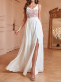 Women's Strap V-Neck Elegant Slim Long Slit Low Back Prom Dress