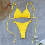 Solid Color Lace-Up Sexy Bikini Two-Piece Swimsuit