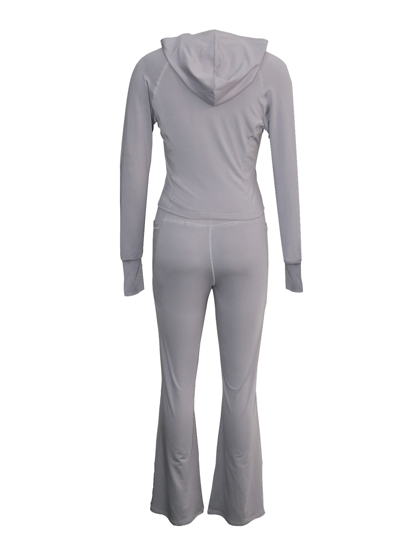 Women's Casual Gray High Stretch Hooded Zipper Top Slim Fit Trousers Sports Suit